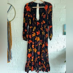 She Cute like new Mango floral long sleeve faux wrap midi dress
